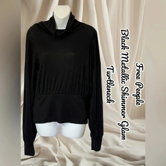 Free People | Black Metallic Shimmer Glam Turtleneck - Picture 2 of 5